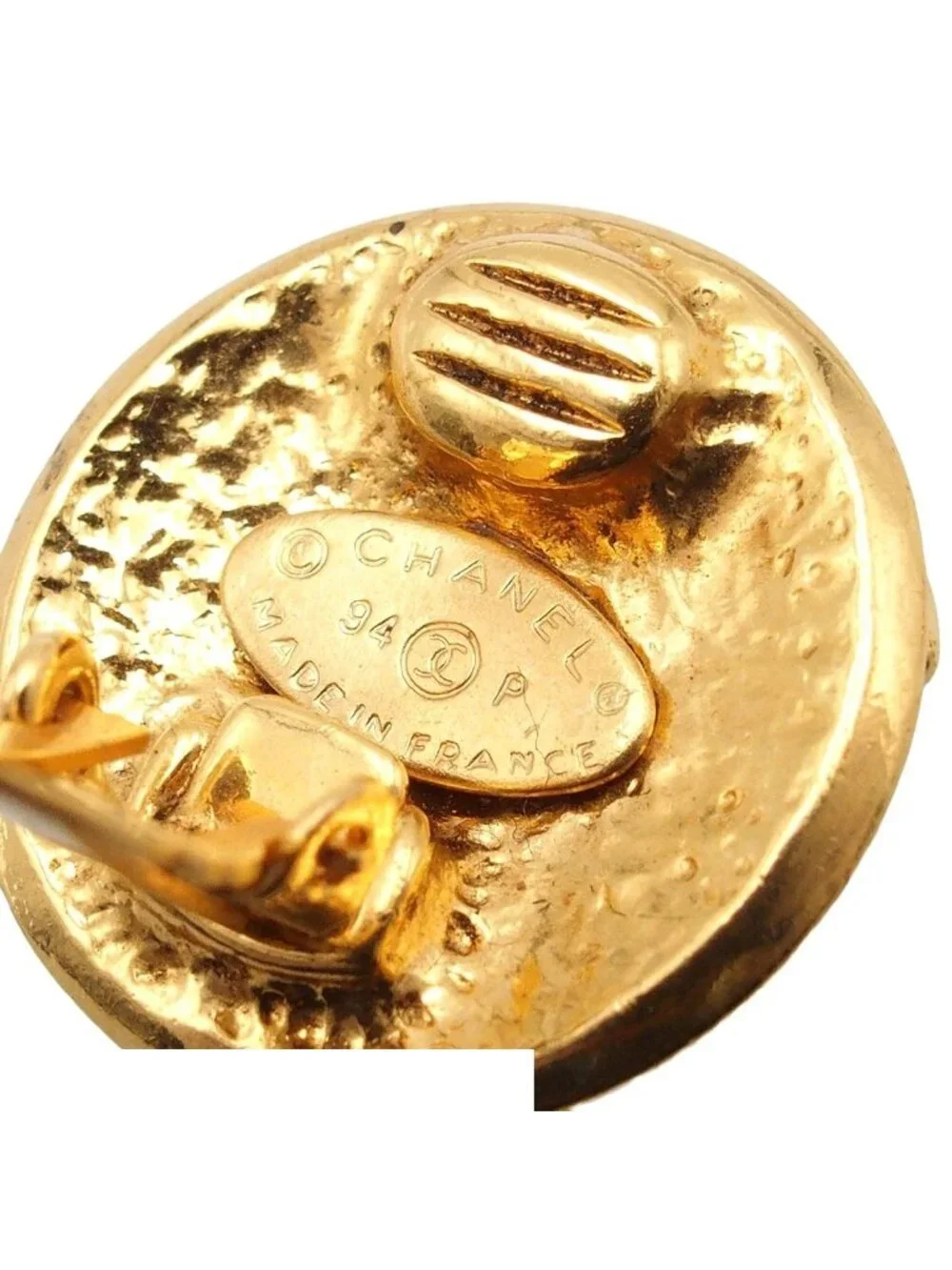 Chanel Earrings Gold Metal Round CC Logo Vintage Costume